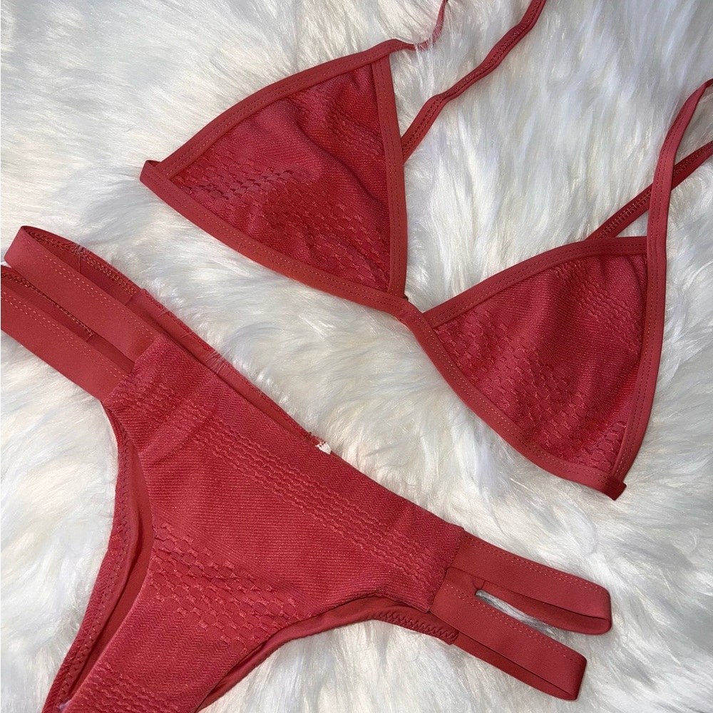 Tavik Red Ribbed Bikini Set with Triangle Top - Picture 6 of 9